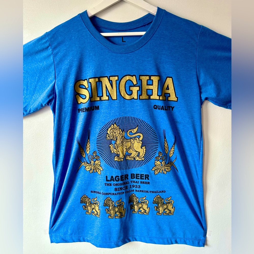 Singha Thai Lager Beer Blue T-Shirt - Size L Large Men’s (Made in Thailand)